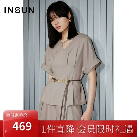 恩裳COVER2023年夏装新款仿麻肌理感色织料腰间褶皱骨感挺括衬衫图片