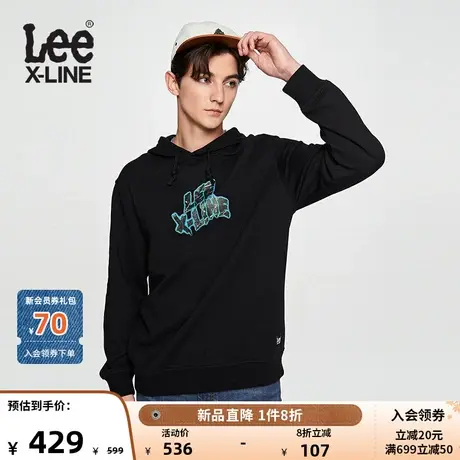 【预售】LeeXLINE23秋冬新品舒适版字母印花连帽男款长袖卫衣潮商品大图