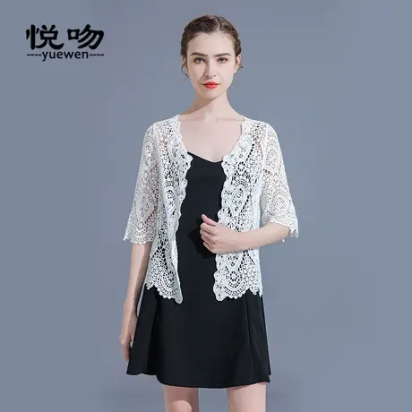 棉质钩花镂空小香风短外套女上衣小披肩夏百搭中袖开衫外搭空调衫商品大图