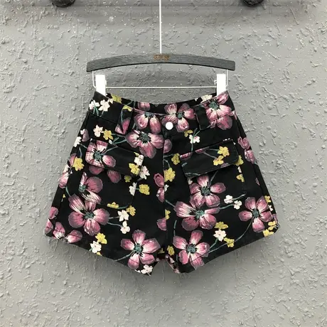 欧洲站春夏新款印花牛仔短裤女2023时尚显瘦宽松a字阔腿裤热裤潮图片