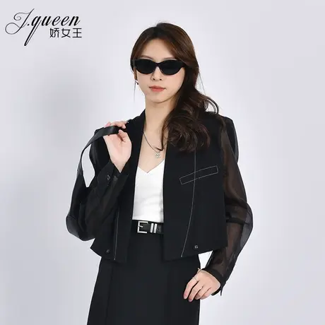 西装短外套女2023秋季新款气质时尚高级设计感网纱拼接袖小西服图片