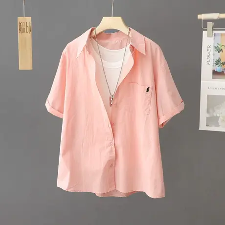 夏季薄款纯棉衬衫女短袖小个子上衣短款透气设计感小众衬衣寸衫潮图片
