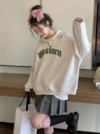 oversize卫衣女秋冬小个子高级感上衣宽松韩版慵懒风加绒加厚外套商品大图