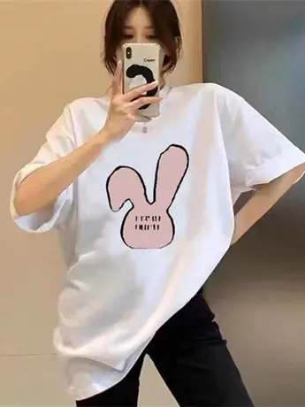 仿棉上衣中长款韩版宽松大码女装减龄白色短袖t恤女时尚百搭夏季图片