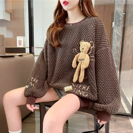 羊羔毛卫衣女秋冬韩版宽松加绒加厚设计感小众小个子减龄上衣外套图片