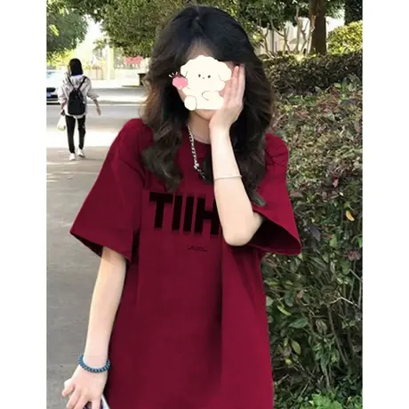 纯棉短袖t恤女小个子夏季宽松显瘦美式复古宽松半袖上衣oversize商品大图