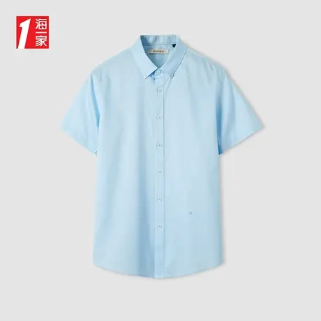 海一家休闲条纹短衬2023夏季新款简约商务亲肤透气短袖衬衫男图片