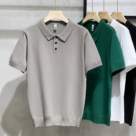 新款夏季男士polo衫短袖翻领潮流针织衫百搭冰丝透气t恤休闲上衣商品大图