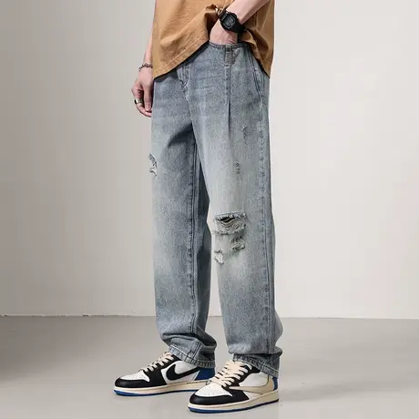 Modi Nick/摩帝尼克复古直筒牛仔裤男士水洗休闲时尚裤子百搭直筒图片