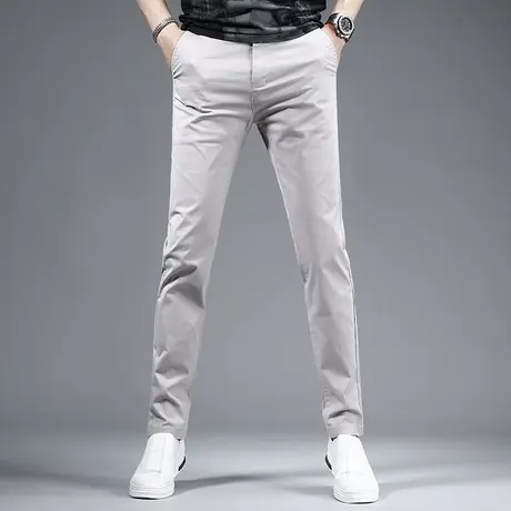 浅灰色休闲裤男2023夏季新款潮牌修身小直筒男士百搭弹力潮流长裤商品大图
