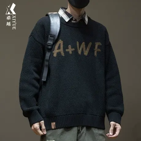 希越高级感粗线衣男士圆领毛衣男秋冬日系宽松大码休闲内搭针织衫商品大图