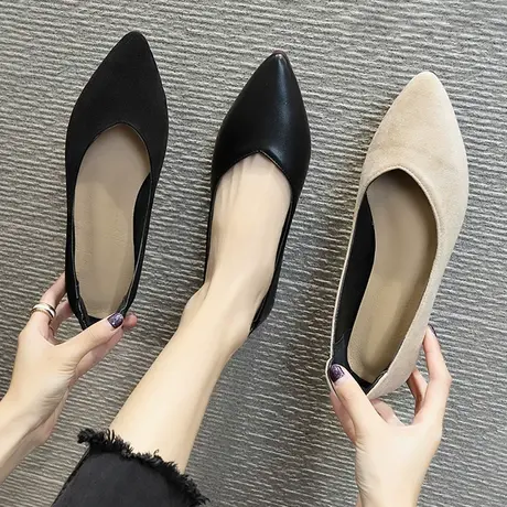 正装上班酒店防滑工作鞋女黑色平底平跟职业尖头浅口单鞋秋季舒适图片