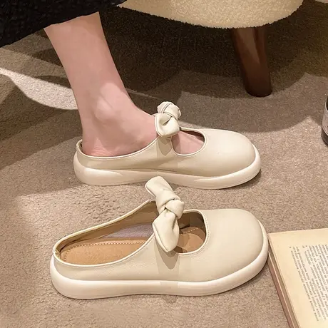 包头半拖鞋女夏季外穿2023新款配裙子半托单鞋法式晚风厚底凉拖鞋商品大图