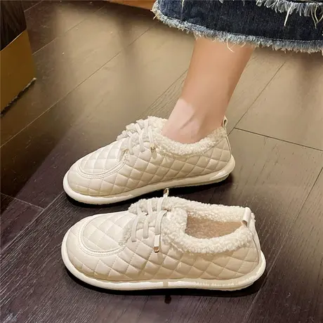 羊羔绒面包鞋女秋冬2024新款外穿加绒百搭防滑保暖雪地靴菠萝棉鞋图片