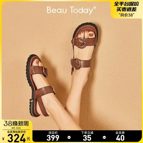 BeauToday女鞋2022新款春夏罗马凉鞋设计感小众真皮金属扣带凉鞋图片