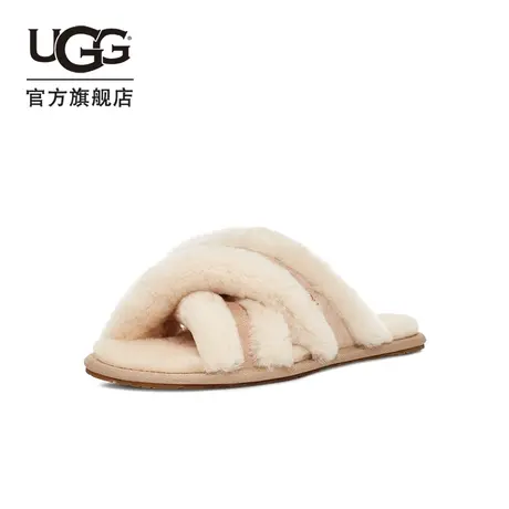 UGG秋季女士舒适时尚交叉平底露趾茸茸居家室外休闲拖鞋 1123572图片