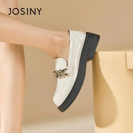 Josiny链条乐福鞋女2023新款春季单鞋厚底英伦风小皮鞋一脚蹬女鞋商品大图