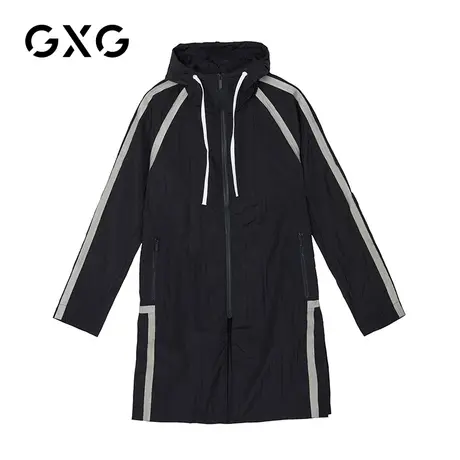 【特价】GXG男装 秋季黑色经典款时尚潮流风衣外套GY108461E图片