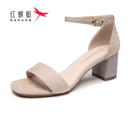 红蜻蜓女鞋女凉鞋粗跟新款夏季高跟水钻百搭舒适软皮时尚百搭休闲商品大图