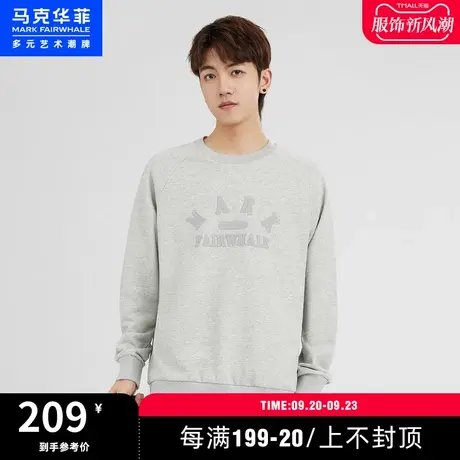 马克华菲字母贴布绣长袖圆领卫衣男2023秋季新款时尚休闲美式潮流图片