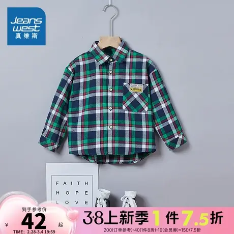 GD真维斯儿童纯棉衬衫2024春季新款男童时尚洋气宽松翻领格纹上衣商品大图