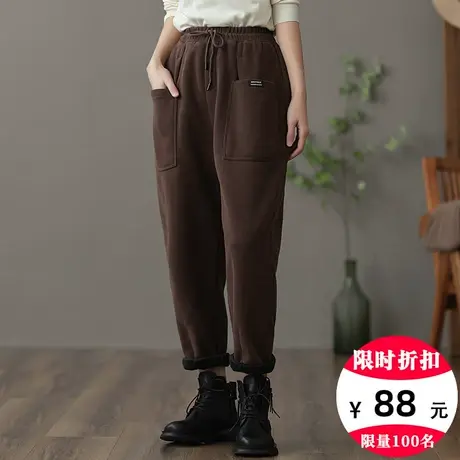 dza 高腰显瘦加绒哈伦裤子女冬新款卫裤宽松阔腿裤加厚休闲直筒裤图片