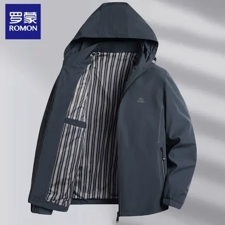 罗蒙牛奶丝夹克外套男士秋季商务休闲防风抗皱可拆连帽上衣秋装图片