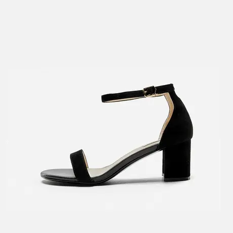 Nine West/玖熙2025年夏季新款一字带凉鞋女圆头绒面高跟粗跟凉鞋图片
