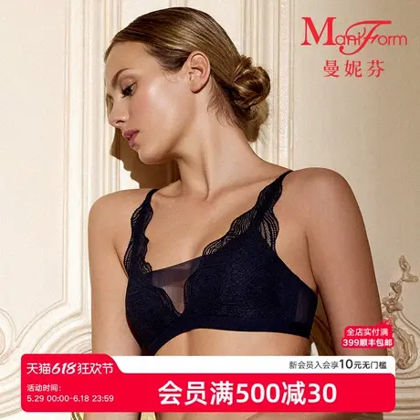 曼妮芬2025春夏女性感蕾丝内衣轻薄深V抹胸防走光无钢圈文胸胸罩商品大图