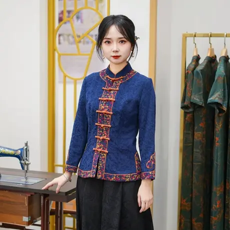 筠雅春季新款唐装中国风女装年轻款收腰显瘦新中式盘扣上衣25J008商品大图