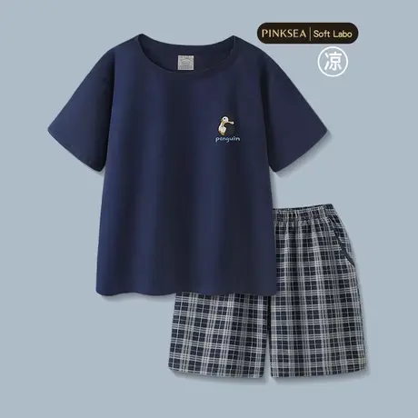 睡衣男款夏季大码凉感莫代尔棉短袖短裤套装新款企鹅男士家居服图片