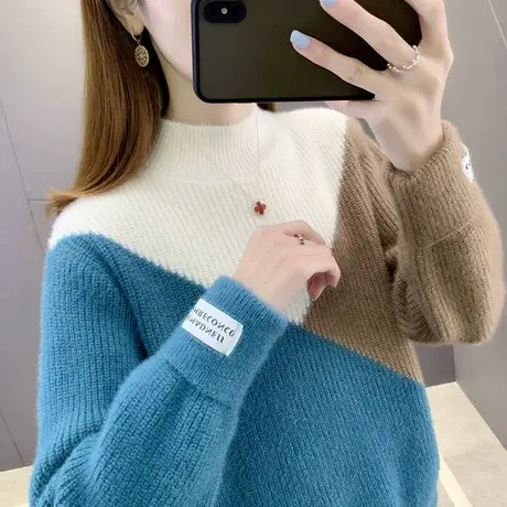 女士水貂绒毛衣女冬季加厚2023年新款爆款时尚洋气打底衫女秋冬装商品大图