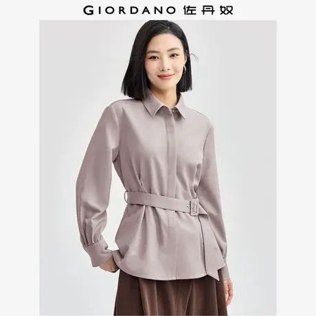 佐丹奴衬衫女装磨毛腰带收褶梭织长袖休闲衬衫 05344104图片