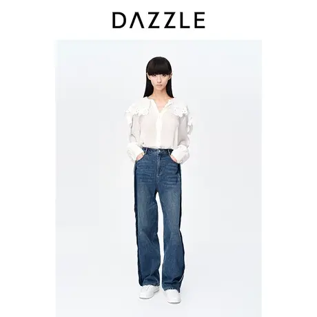 DAZZLE地素奥莱23春装新款白色雪纺真丝披肩领轻薄长袖衬衫上衣图片