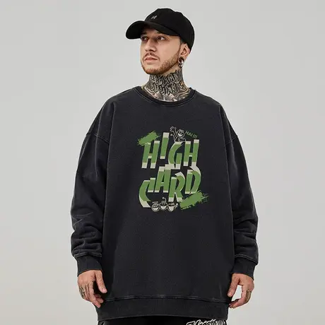 美式字母重磅圆领大码嘻哈oversize潮牌胖子加绒卫衣男潮秋冬季商品大图