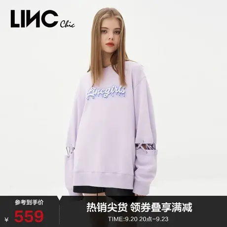 LINCCHIC金羽杰卫衣女2023新款机能感印字落肩圆领卫衣S231HD106Y商品大图