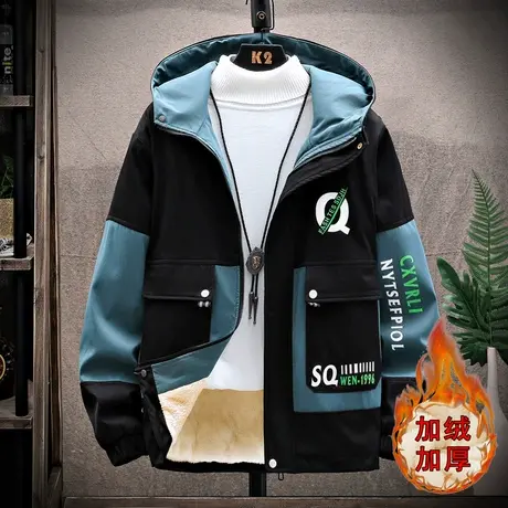 冬季12岁男孩夹克13大童初中学生14帅气外套15青少年加绒加厚棉衣商品大图