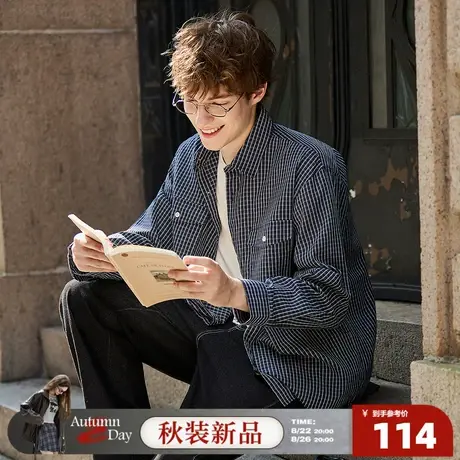 8.22/20点 上新唐狮2025新春秋长袖衬衫男翻领双口袋小格OOTD穿搭商品大图