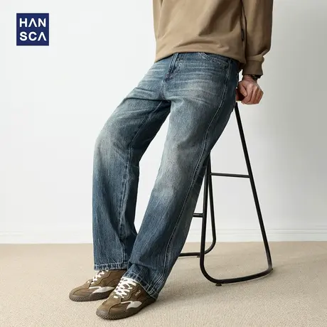 hansca直筒秋季牛仔裤2025新款男潮牌高端痞帅做旧水洗休闲长裤子商品大图