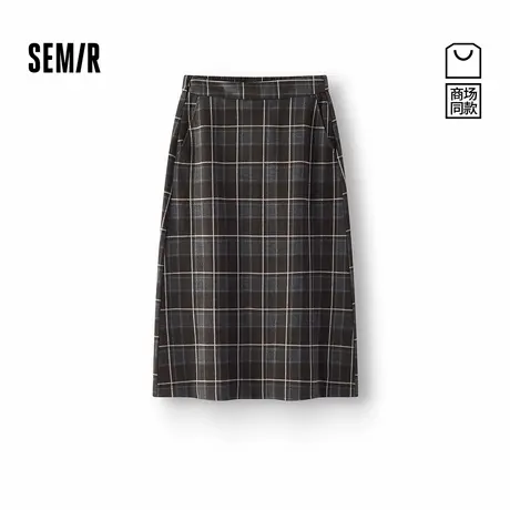 商场同款|森马半身裙女冬季格子仿呢易打理开叉2025新款时尚长裙商品大图