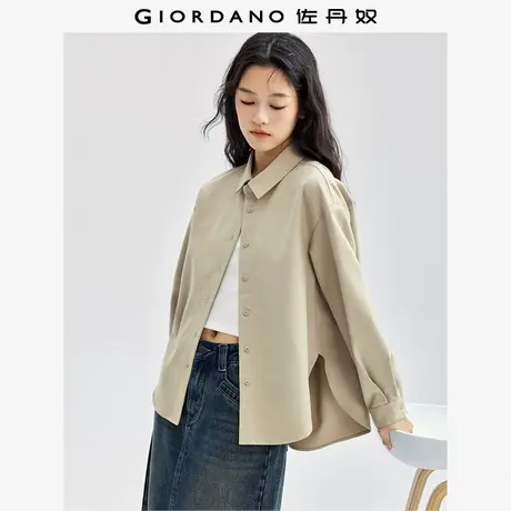 佐丹奴衬衫女装磨毛弧形下摆开叉梭织长袖休闲衬衫 05344101图片