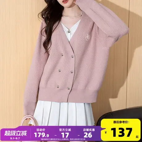 唐狮2025秋冬季女毛衣简约风小刺绣设计双排扣假两件开衫时尚商品大图