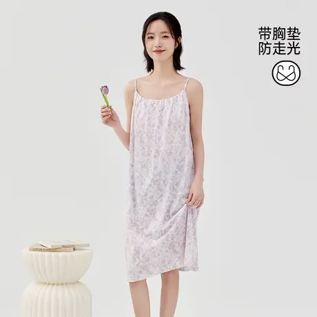 顶瓜瓜睡裙女款2025新款夏款顶呱呱女士纯棉带胸垫吊带碎花睡裙商品大图