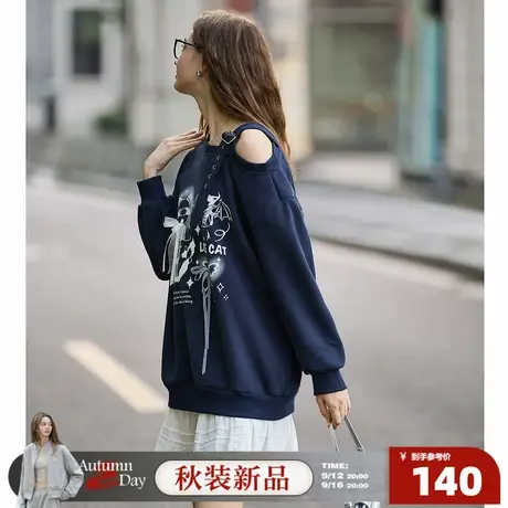 唐狮2025春秋卫衣女高级感洋气女印花落肩款宽松休闲风时尚百搭商品大图