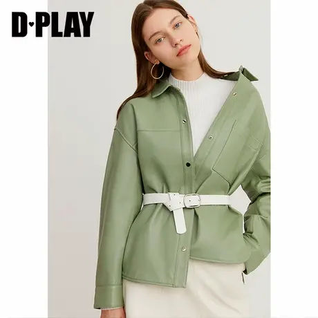 【商场同款】DPLAY德帕拉秋冬新款欧美牛油果绿色短款皮衣女商品大图