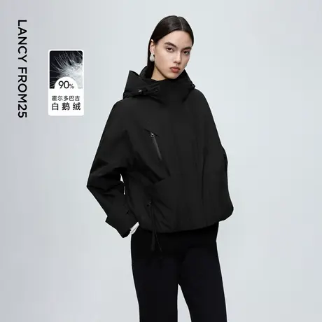 朗姿霍尔多巴吉白鹅绒立领连帽轻户外短款羽绒服保暖机能风外套女商品大图