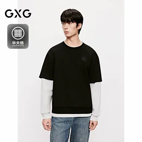 GXG男装 圆领套头卫衣假两件肌理上衣长袖卫衣 25冬新品商品大图