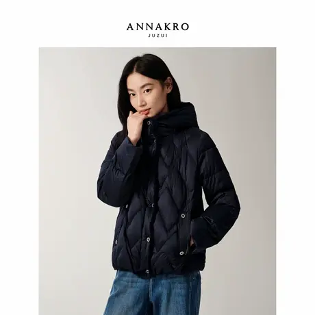 玖姿安娜蔻优雅通勤水貂毛拼接连帽短款鸭绒羽绒服女2025冬季新款商品大图
