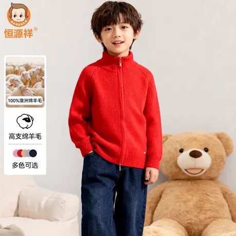 恒源祥儿童开衫绵羊毛衣男童高领针织衫2026新款中大童秋冬打底衫图片