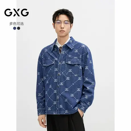 GXG男装2024秋季品满身印花休闲牛仔衬衫宽松衬衫外套男图片